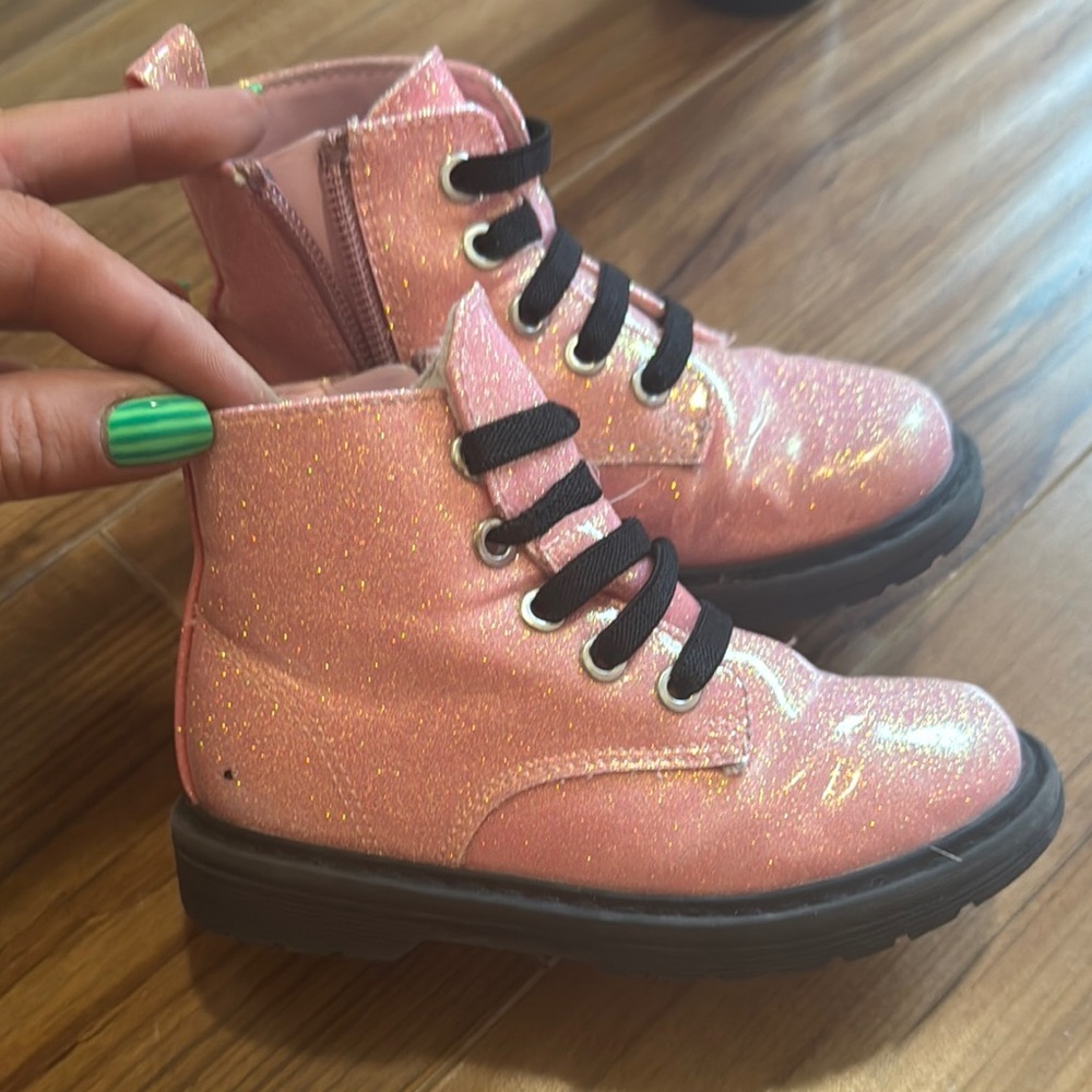 Pink Glossy Boots with Black Accents